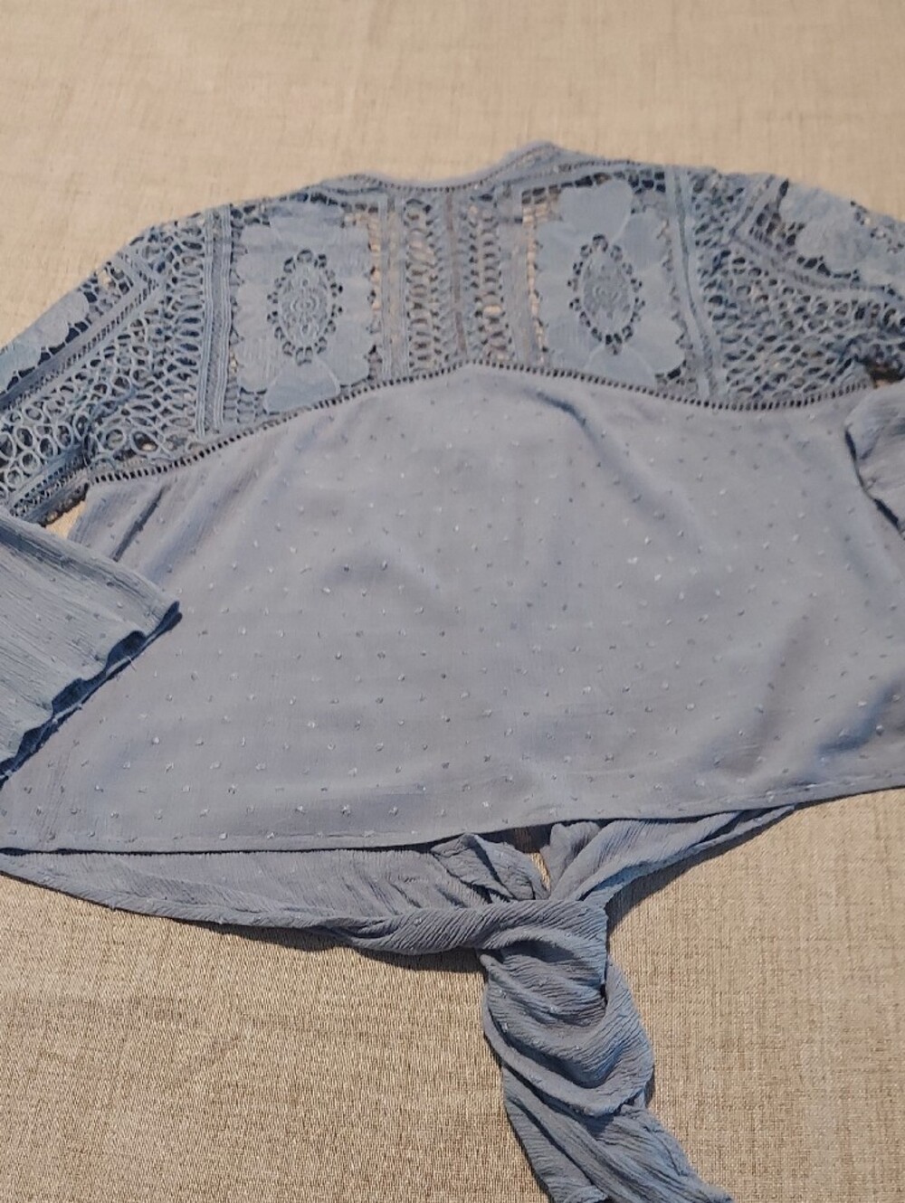 lovestitch Sky Blue Lace-Trim Tie-Front Blouse - Picture 7 of 8